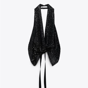 Zara Black Sequin Halter Top